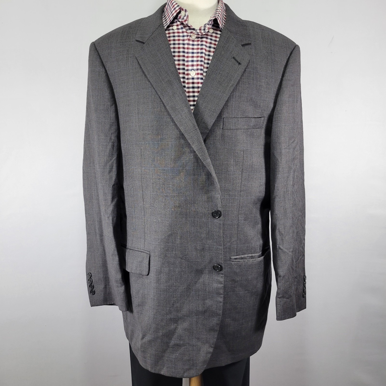 Jos A Bank Men's Sport Coat Blazer Two Button Gray Plaid Wool Size 50l